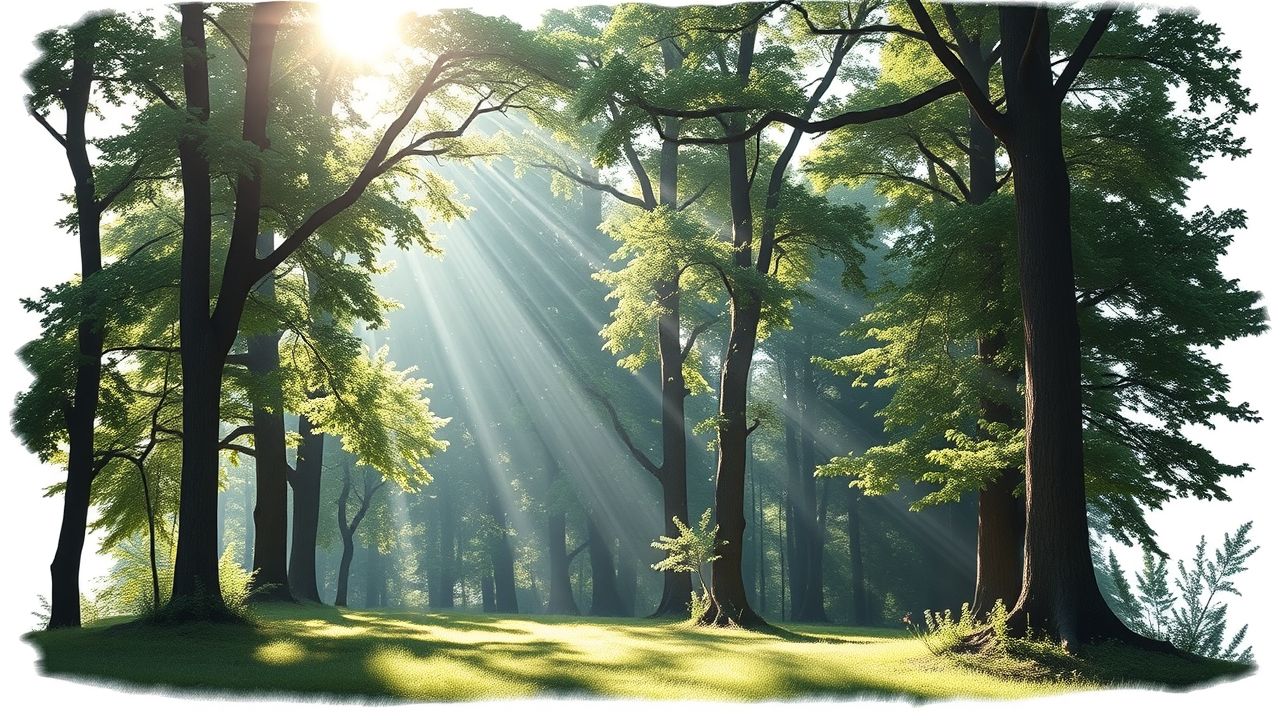 Een magisch bos met subtiele verschijningen van mystieke getallen.
