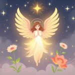 Een hemelse figuur omringd door spirituele symbolen en liefde.