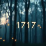 Een betoverend bos bij schemering met glinsterende vuurvliegjes en gloeiend nummer '1717'.