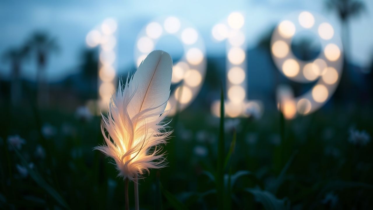 Een paar witte veren in een vredige tuin bij zonsondergang. Een paar witte veren in een vredige tuin bij zonsondergang.