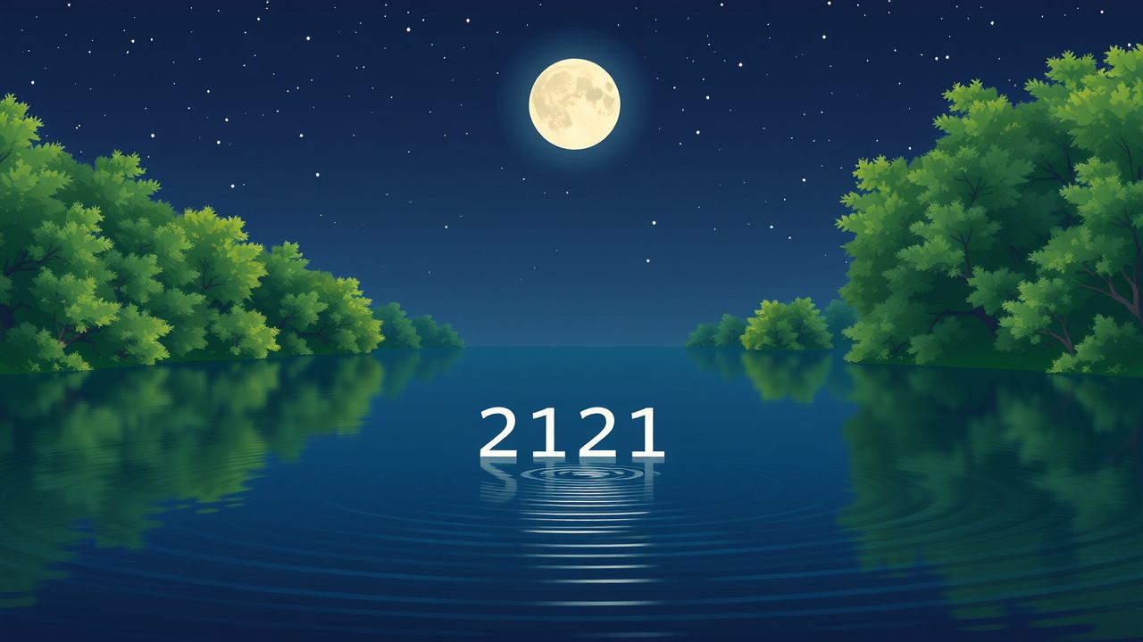 Een rustig meer bij nacht met reflecterende maanlicht en sterren.