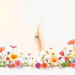 Een rustige tuinsetting met een veer en het nummer 25.