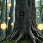 Een betoverend bos met een boom met het nummer 4.