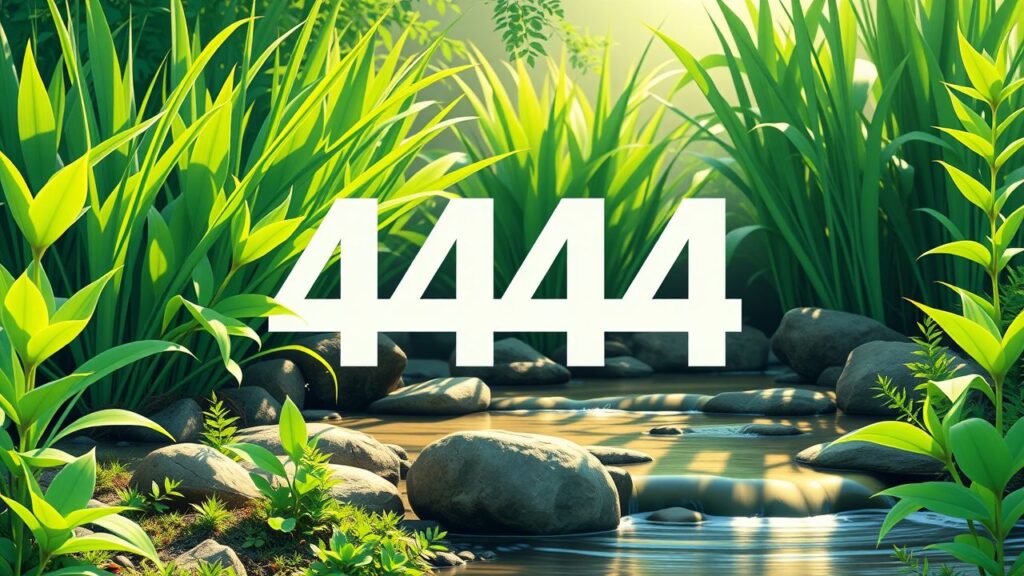 Een afbeelding van het nummer '4444' geïntegreerd in een rustige natuurlijke omgeving.