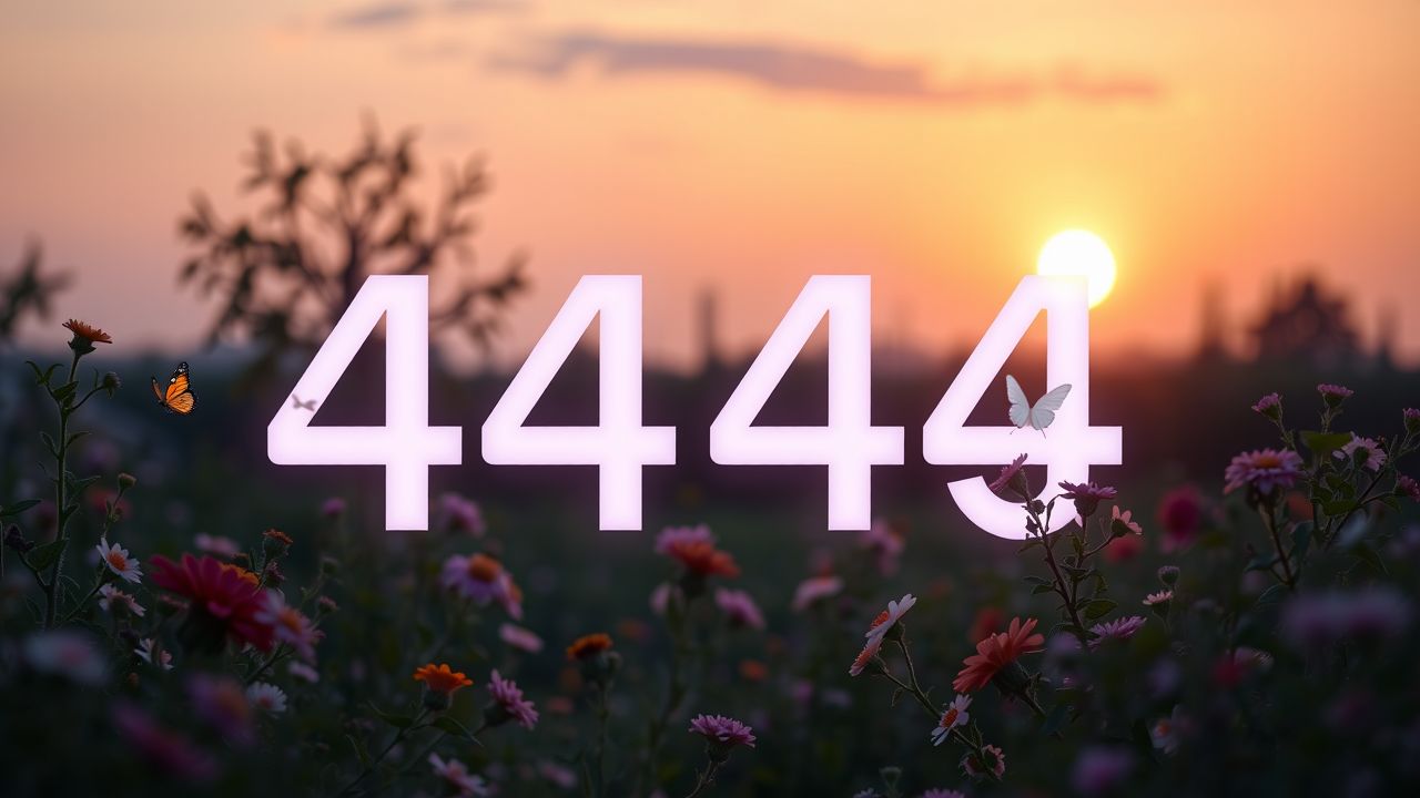 Een flat design van het nummer ‘4444’ in een rustige tuin. Een flat design van het nummer '4444' in een rustige tuin.