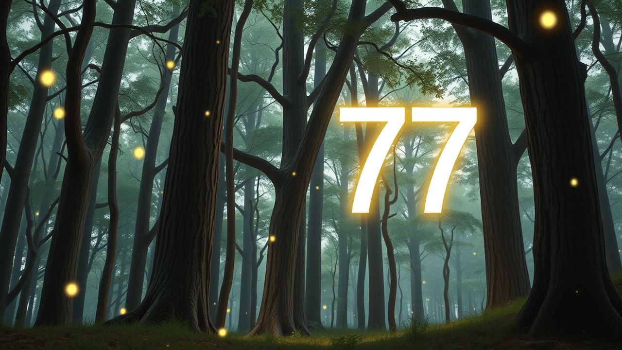 Een betoverend bos met gloeiende 77 en vuurvliegjes.