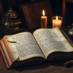 Een oude boek met mystieke symbolen en oude artefacten.