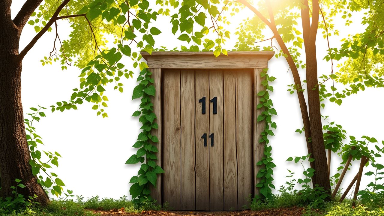 Een oude houten deur met nummer 11 omringd door klimop. Een oude houten deur met nummer 11 omringd door klimop.