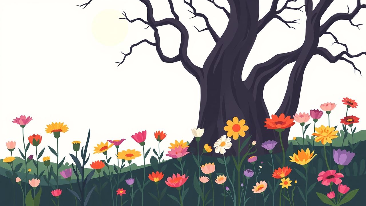 Een rustige tuin met 27 kleurrijke bloemen in volle bloei.