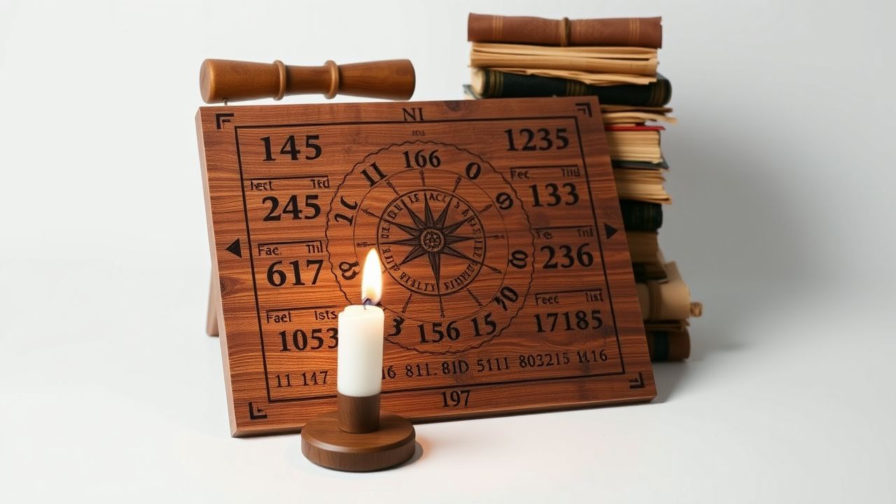 Een numerologiekaart rust tegen een witte achtergrond met oude boeken. Een numerologiekaart rust tegen een witte achtergrond met oude boeken.