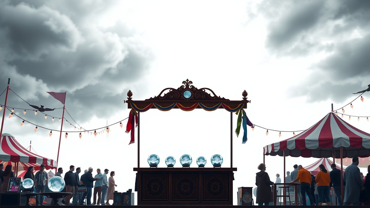Een vintage houten waarzeggerij kraam op een kermis. Een vintage houten waarzeggerij kraam op een kermis.