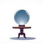 Een mystieke kristallen bol op een tafel in een donkere kamer.